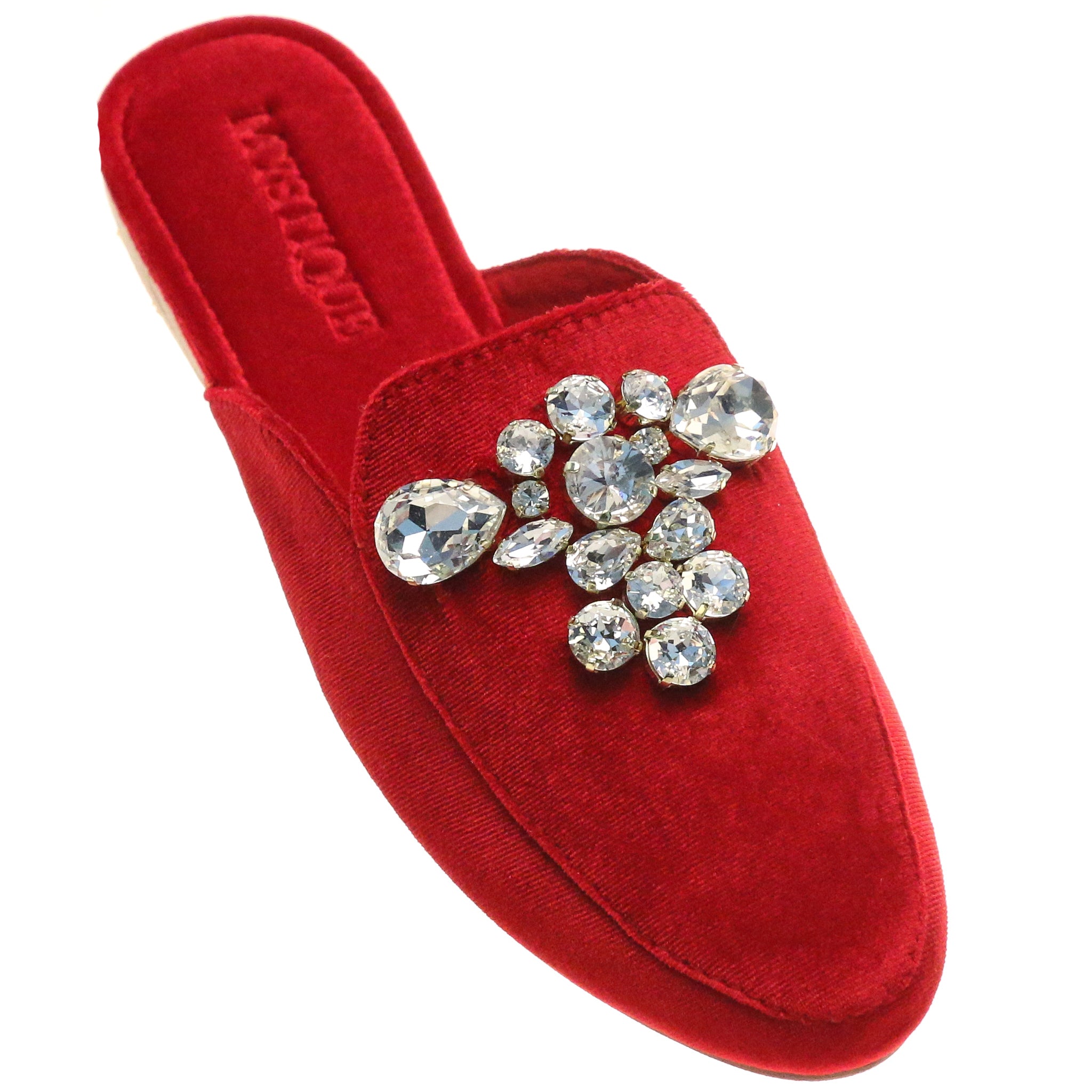 Red discount velvet slippers