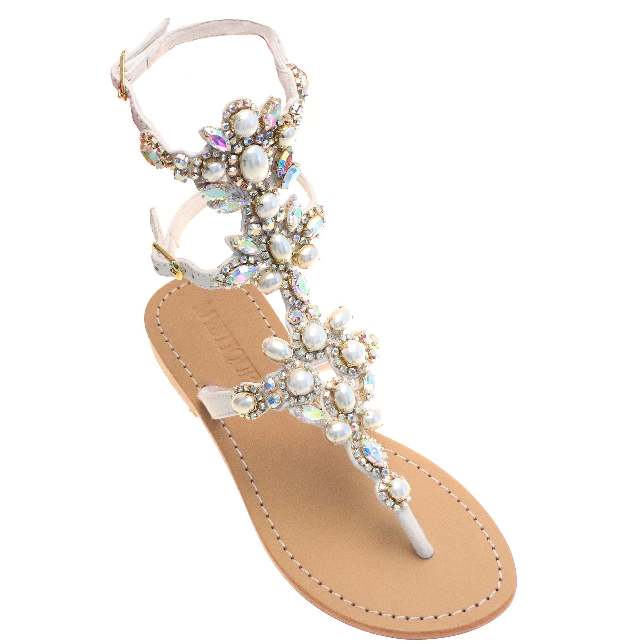 Aurora - Women's White Pearl Gladiator Sandals