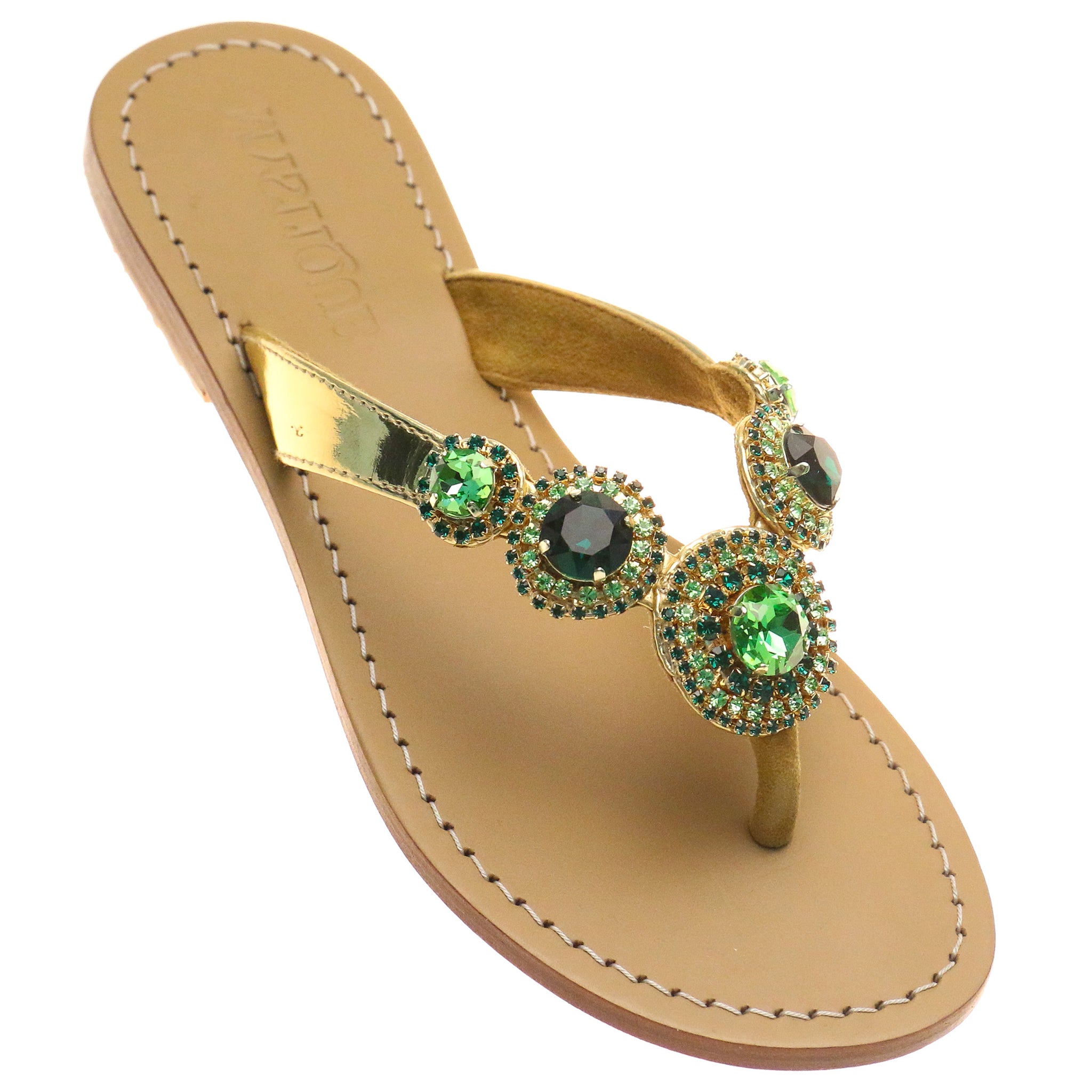 Oak Forest Womens Green Jeweled Thong Sandals Mystique Sandals