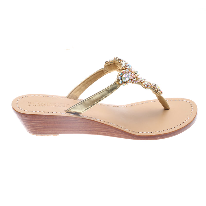 Mystique Gold | Women\'s Wedge Sandals Messina- Jeweled Sandals