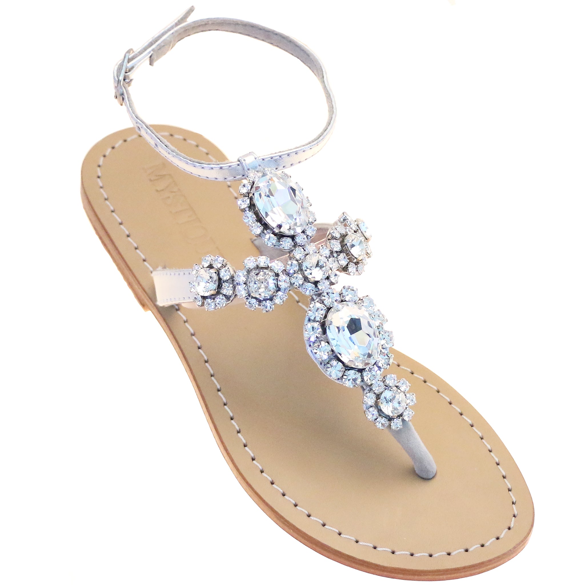 Antigua - Women's Silver Jeweled Wedding Sandals | Mystique Sandals