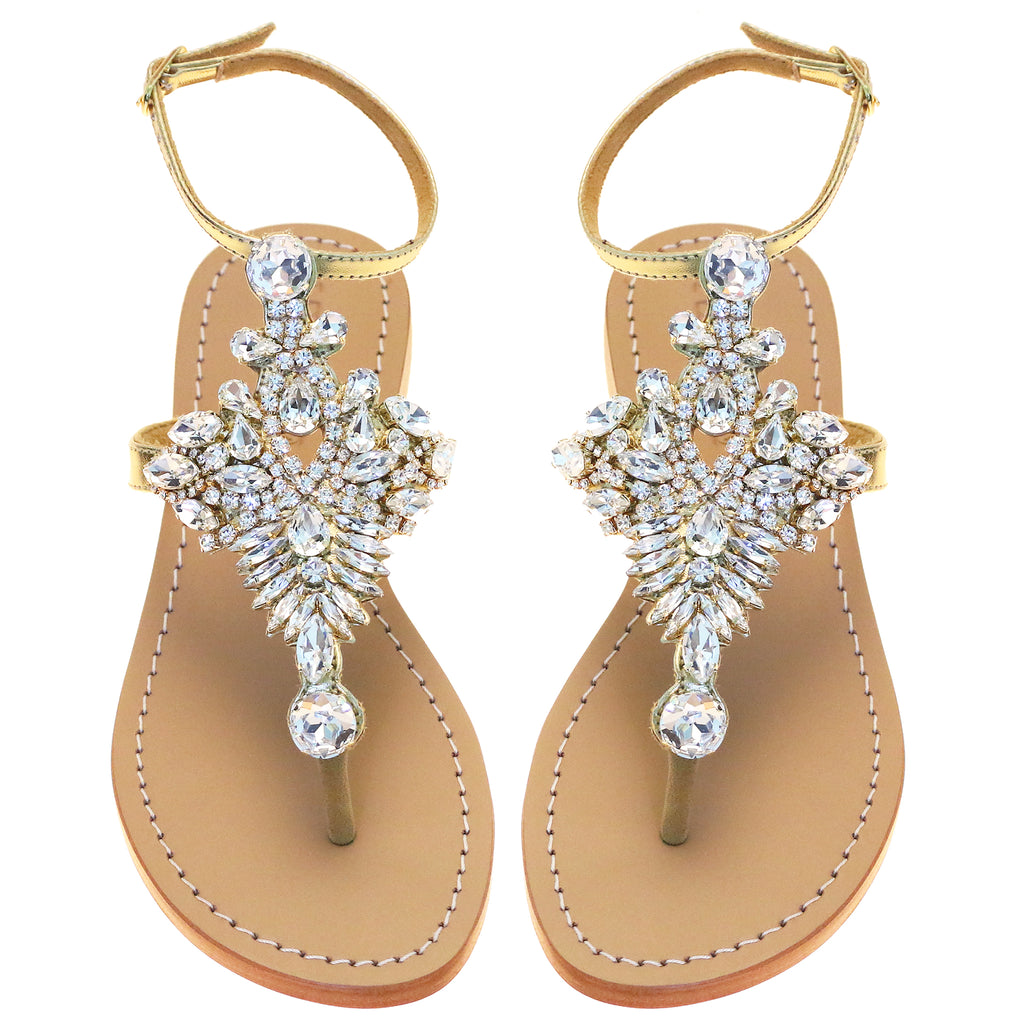 Bal Harbour - Women's Gold Bridal Jeweled Sandals | Mystique Sandals