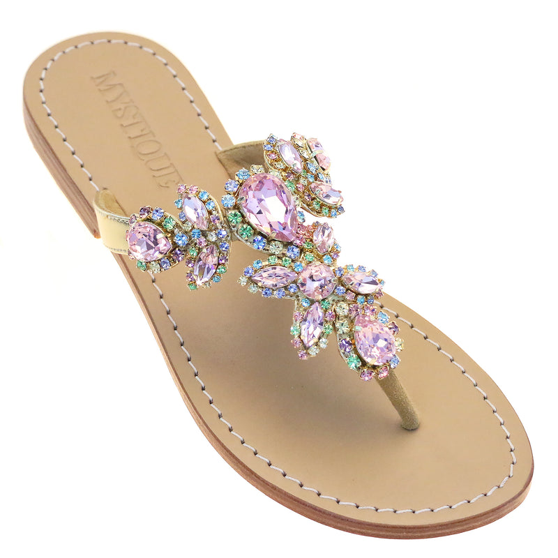 Boca Raton - Women's Pink Jeweled Sandals | Mystique Sandals