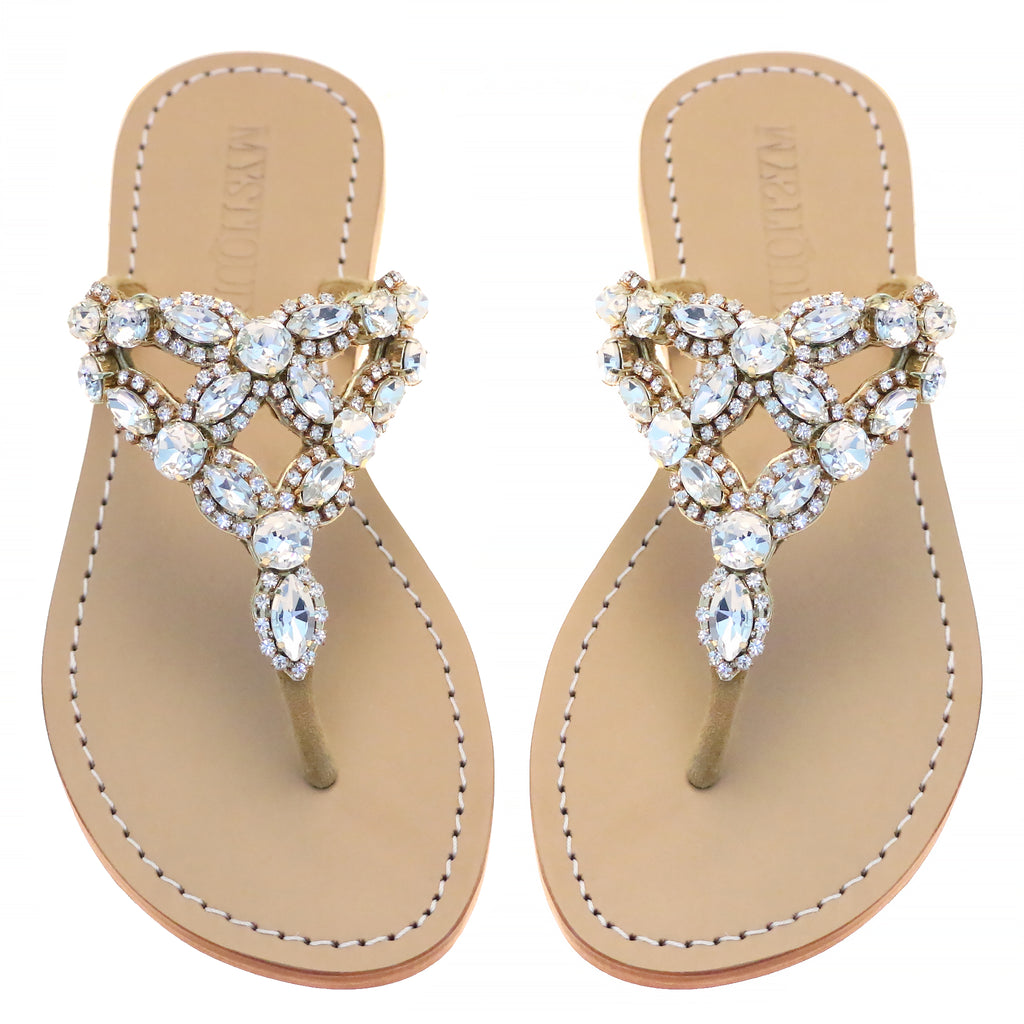 Boston - Women's Gold Crystal Thong Sandals | Mystique Sandals