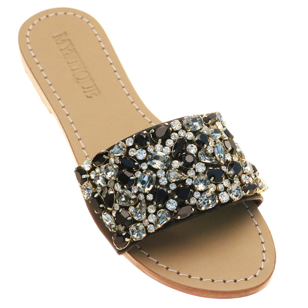 Static Footwear Dazzling-01S Open Toe Jeweled Rhinostone Slide Flip Flops  Flat Sandal Slippers,Gold Gldjly,7 - Walmart.com