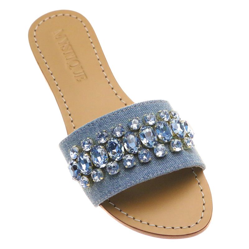 Stacy Square Front Twist Faux Leather Sandal - Blue/Grey – Girls