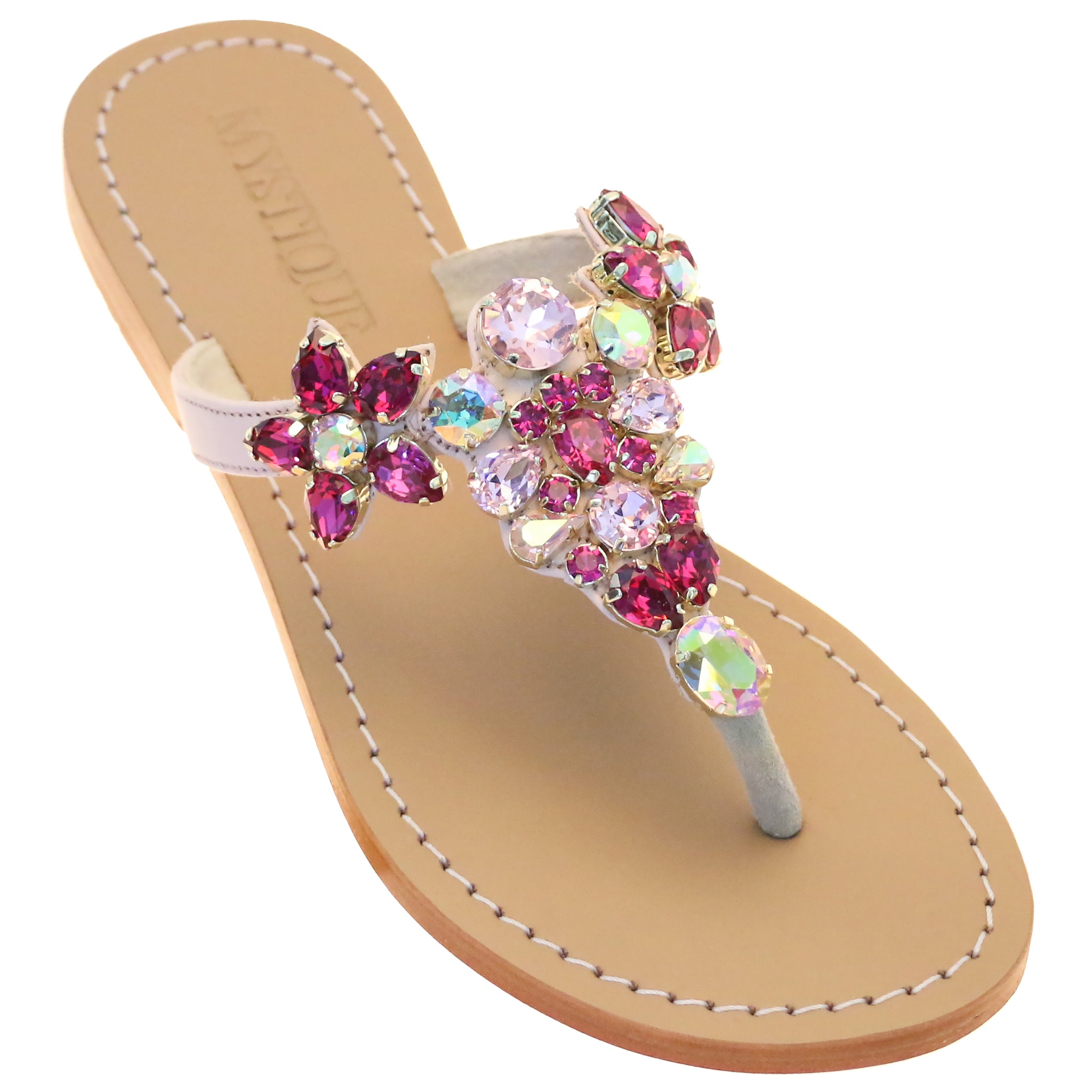 Manhattan - Women's Pink Jeweled Flat Sandals | Mystique Sandals