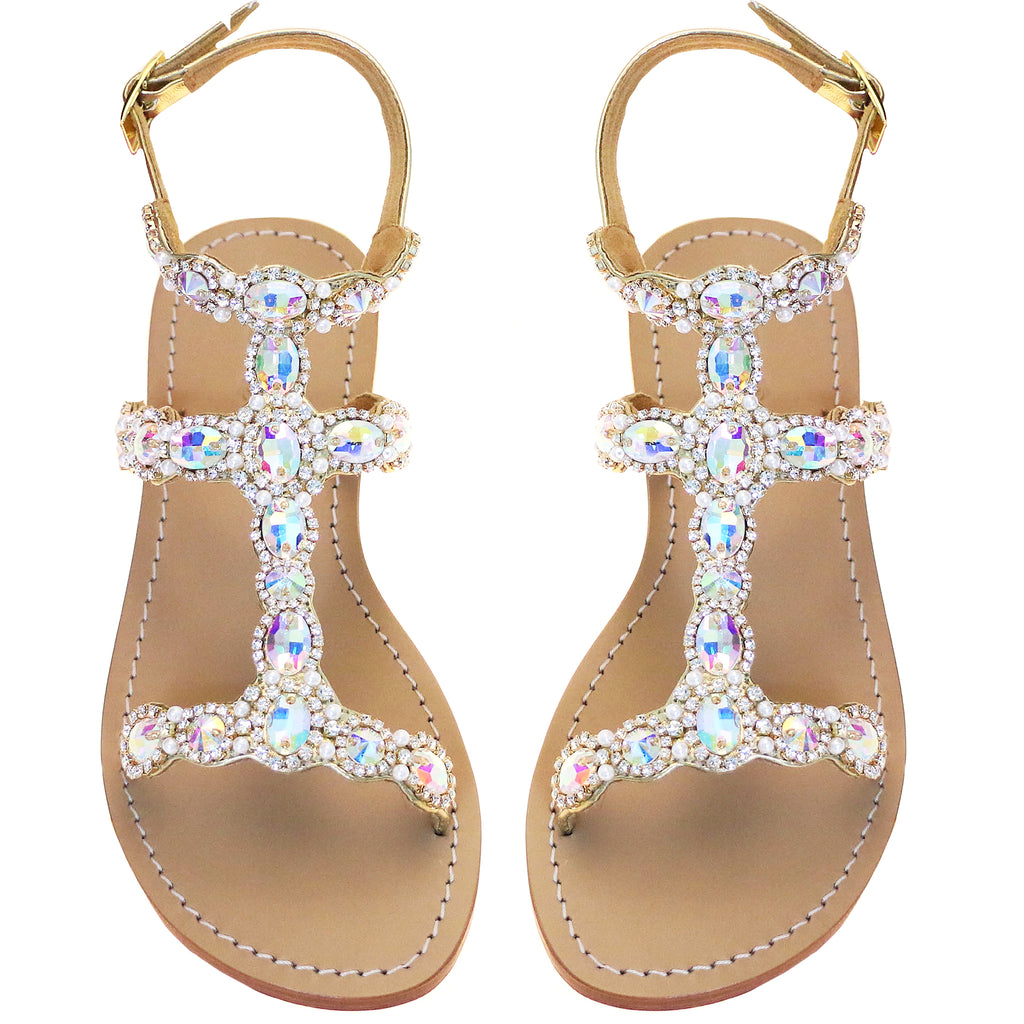 Maui -Women's Gold Leather Gladiator Jeweled Sandals |Mystique Sandals