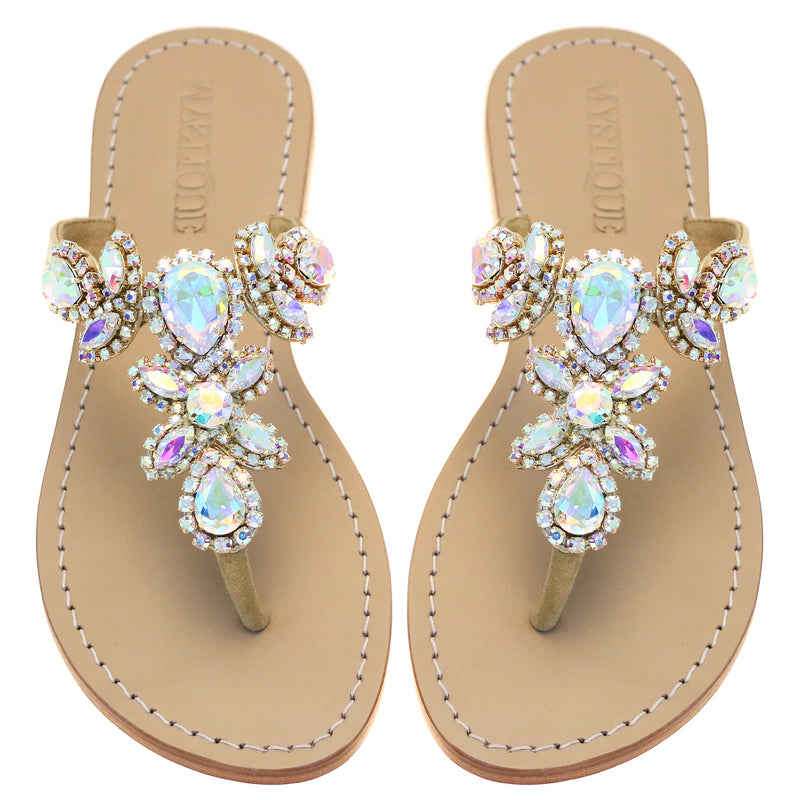 Nicaragua - Women's Gold Jeweled Crystal Sandals | Mystique Sandals