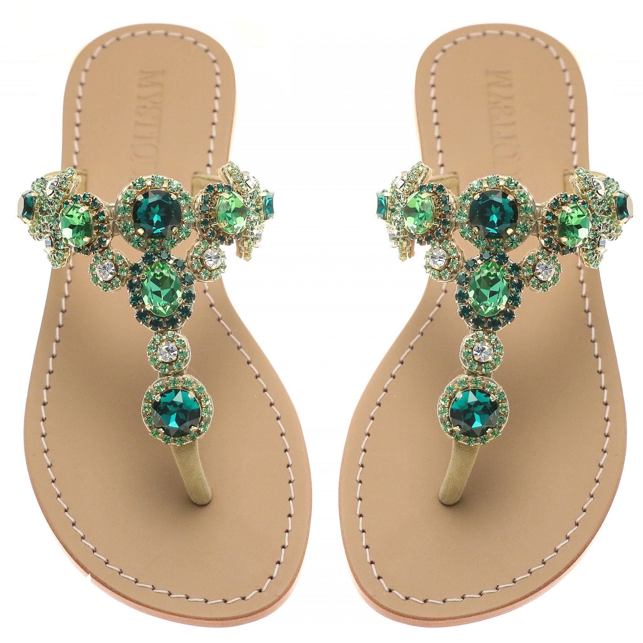 San Diego Sandal Green -Women's Green Leather Jeweled Sandals ...