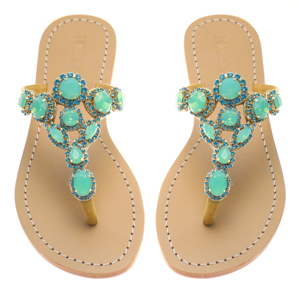 Newport - Women's Leather Jeweled Beachy Sandals - Mystique Sandals